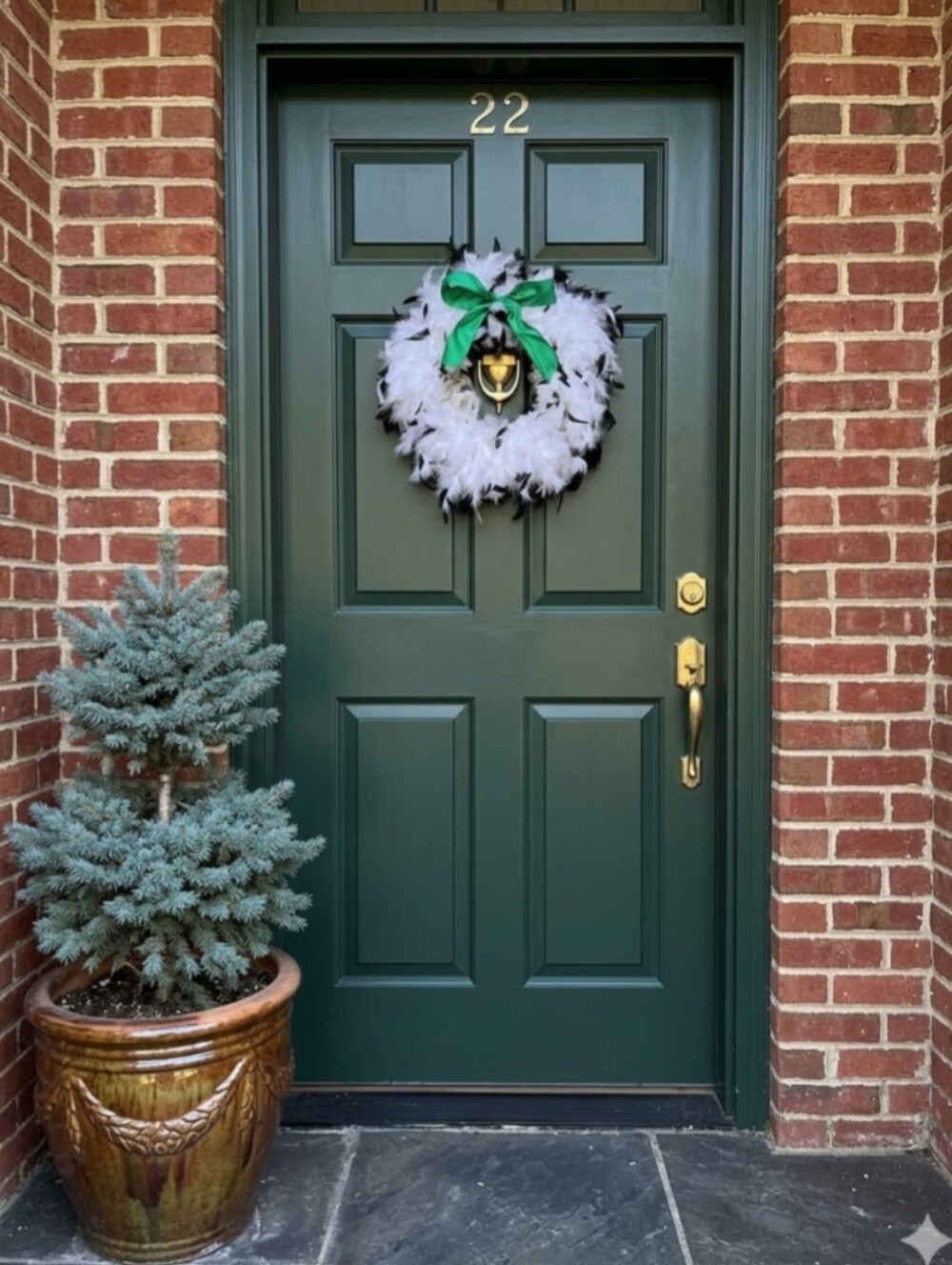 Handmade Feather Wreath With Bow-14" Black/White/Green